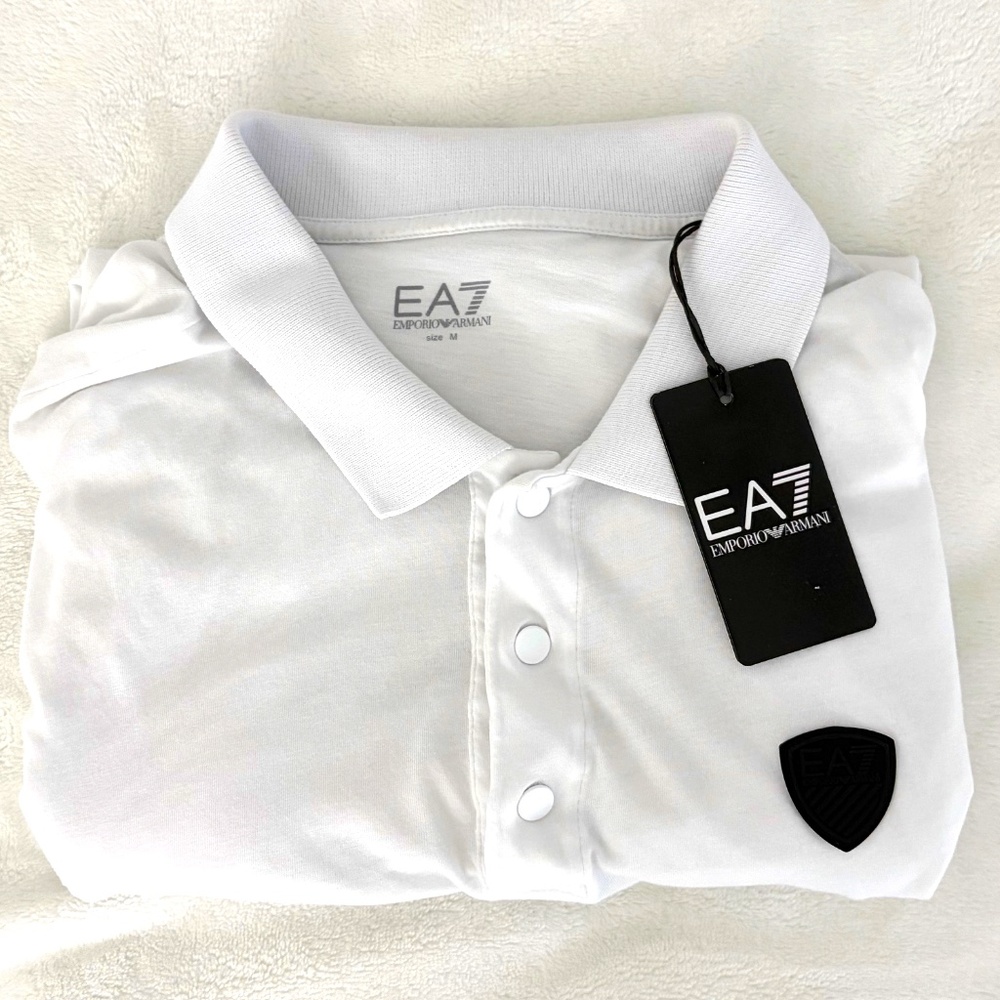 EA7 EMPORIO ARMANI Shield Polo in White (Size: Medium) NEW $170 MSRP - Picture 5 of 6